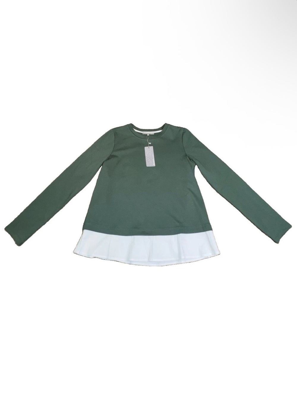 Daniel Rainn Girls Long Sleeve Green Top with White Hem Ruffle
